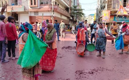 गेर के रंग-गुलाल, थैलियां आदि के कचरे को नगर निगम के अमले ने मात्र 38 मिनट में किया साफ
