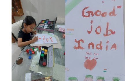 आराध्या किय्यु शोरभ गर्ग ने  भारत की एयर स्ट्राइक पर अपने मन के भावों को पेंटिग से अभिव्यक्ति