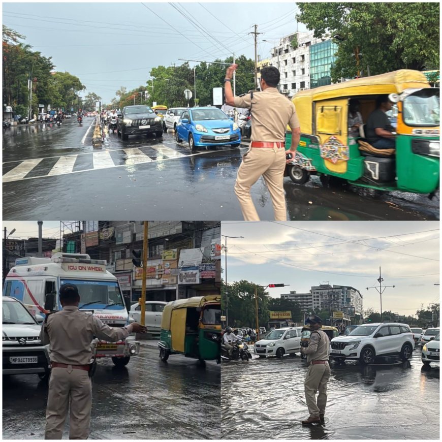 तेज़ बारिश के दौरान यातायात के वरिष्ठ अधिकारियों की उपस्थिति में क्विक रिस्पॉन्स टीम यातायात व्यवस्था बनाए रखने हेतु रही मुस्तैद