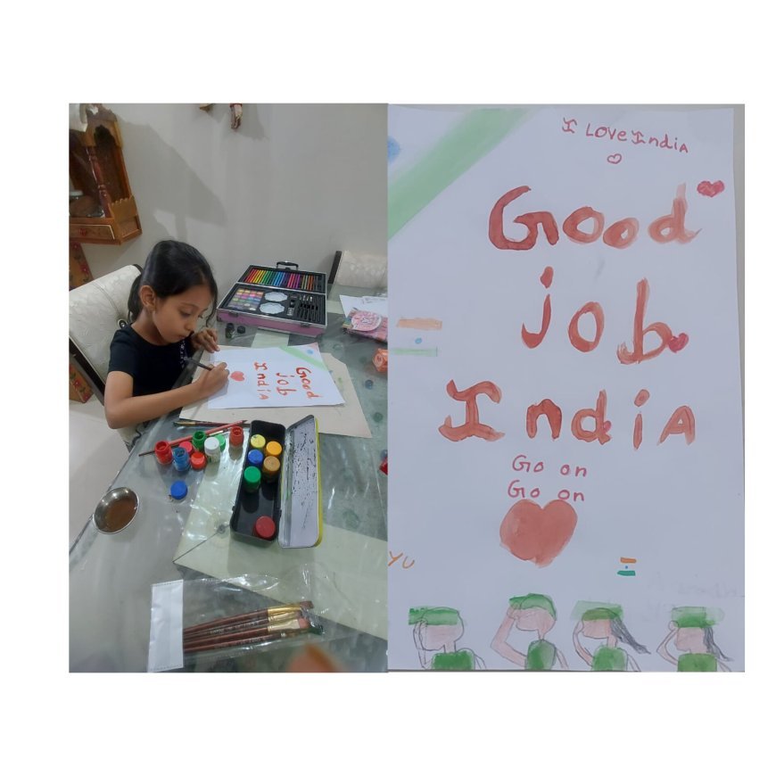 आराध्या किय्यु शोरभ गर्ग ने  भारत की एयर स्ट्राइक पर अपने मन के भावों को पेंटिग से अभिव्यक्ति