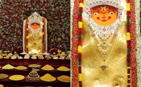 अलीजा सरकार का स्वर्णिम श्रृंगार: 15 ग्राम सोने का वर्क और हीरा जड़ित मुकुट में आलौकिक नजर आय बजरंगबली,