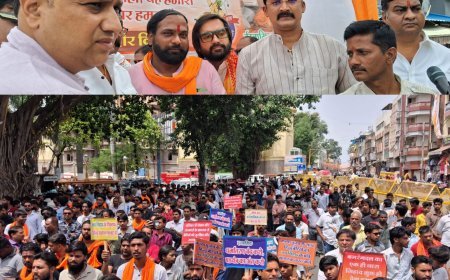 राजवाड़ा चौराहे पर बजरंग दल का उग्र विरोध प्रदर्शन, राष्ट्रपति के नाम ज्ञापन सौंपा