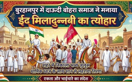 बुरहानपुर में दाऊदी बोहरा समाज ने मनाया  ईद मिलादुन्नबी पर त्योहार, शहर में निकाला भव्य जुलूस, धार्मिक ध्वज के साथ शान से लहराया तिरंगा