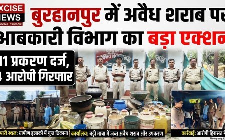 बुरहानपुर में अवैध शराब पर आबकारी विभाग का बड़ा एक्शन: 11 प्रकरण दर्ज, 4 आरोपी गिरफ्तार