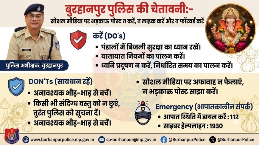 बुरहानपुर पुलिस ने जारी किया सोशल मीडिया एडवाइजरी भड़काऊ और आपत्तिजनक कंटेंट से रहें दूर