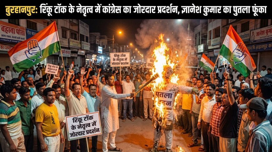 रिंकू टॉक के नेतृत्व में कांग्रेस का जोरदार प्रदर्शन, ज्ञानेश कुमार का पुतला फूंका