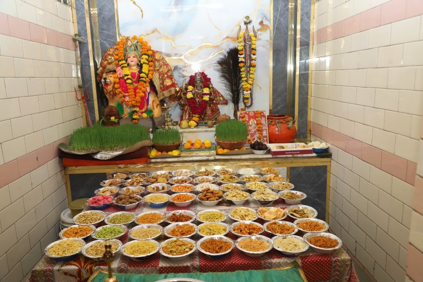 जगदंबा मंदिर में माँ का विशेष श्रृंगार, छप्पन भोग चढ़ाया, गरबा महोत्सव में झूमीं बालिकाएं